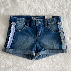 NWT Justice denim reversible sequin design shorts